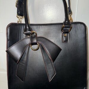 Elegant Leather Black Bow Accent Handbag